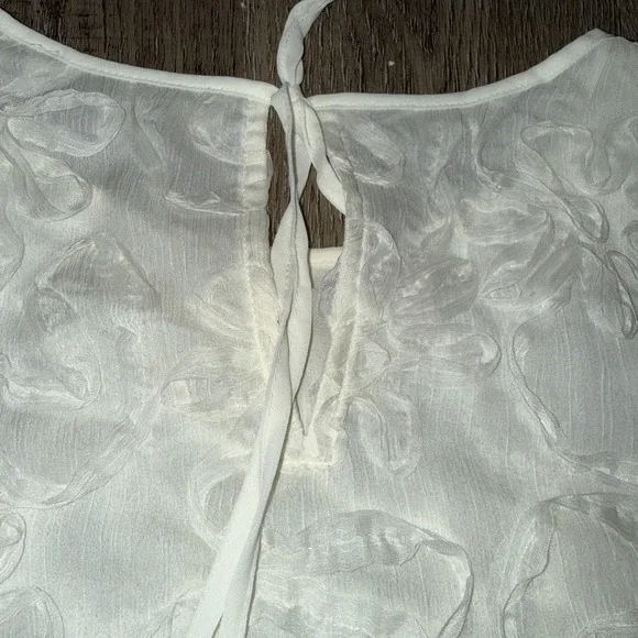 Loft Ivory Floral Appliqué Blouse Tie Back S - Picture 6 of 7